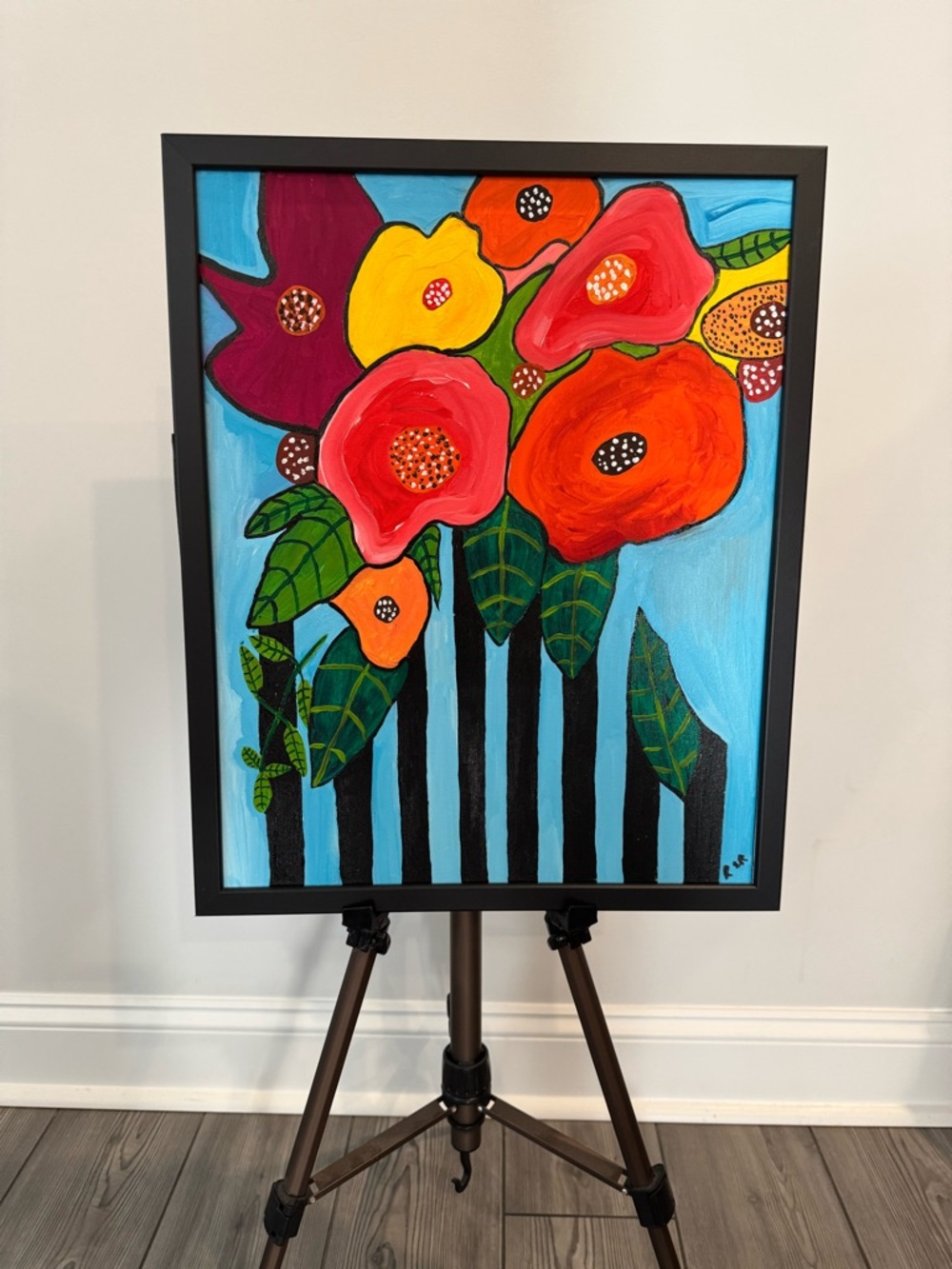 (2 Piece) Vibrant Floral Pop Art Painting in Red, Orange, Yellow & Pink